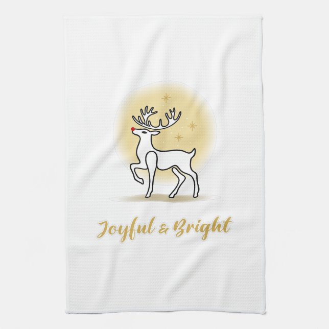 Fröhliches & Helles Weihnachtsrentier Geschirrtuch (Vertikal)