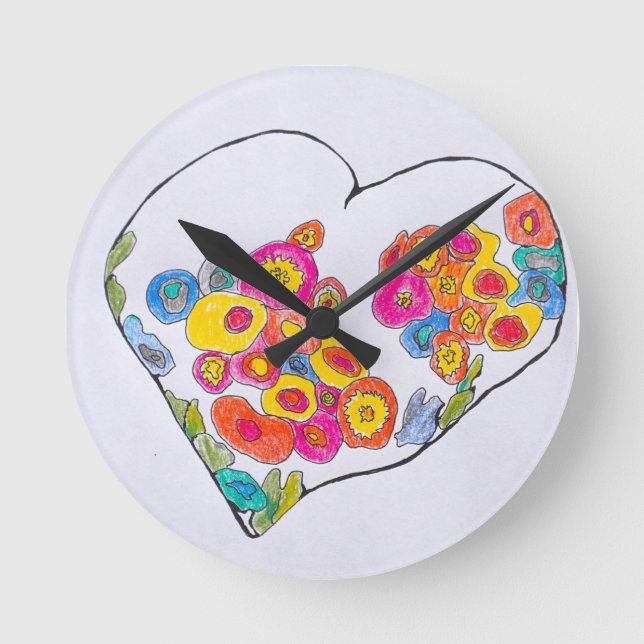 Fröhliches Herz von Lydia Art Sangria Runde Wanduhr (Vorderseite)