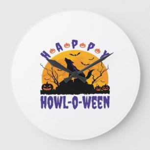 Fröhliches Heulen O Ween Heulendes Halloween-Hund- Große Wanduhr