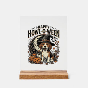 Fröhliches Howl-O-Ween Beagle Hexenhut Halloween-S Acrylschild
