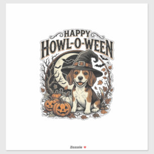 Fröhliches Howl-O-Ween Beagle Hexenhut Halloween-S Aufkleber