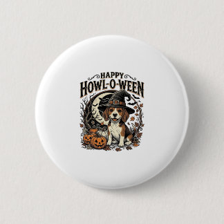 Fröhliches Howl-O-Ween Beagle Hexenhut Halloween-S Button