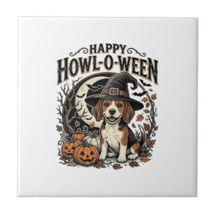 Fröhliches Howl-O-Ween Beagle Hexenhut Halloween-S Fliese
