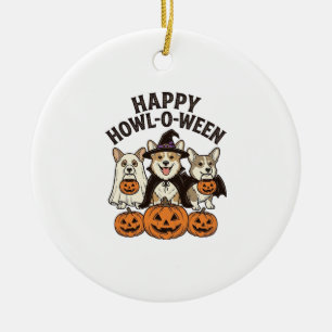 Fröhliches Howl-O-Ween Corgi Halloween Hund Vector Keramik Ornament