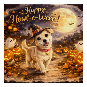 Fröhliches Howl-o-Ween Süßer Hund Halloween-Design Poster