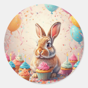Fröhliches Kaninchen mit Cupcakes 🎉 Süße Feier Runder Aufkleber