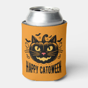 Fröhliches Katoween schwarze Katze Kürbis Gesicht Dosenkühler