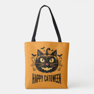 Fröhliches Katoween schwarze Katze Kürbis Gesicht Tasche