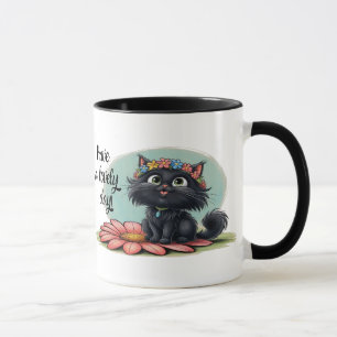 Fröhliches Kätzchen auf einer Blume - Lächeln Sie  Tasse