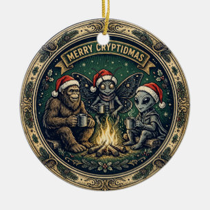 Fröhliches Kryptiden-Weihnachtsabzeichen Weihnacht Keramik Ornament