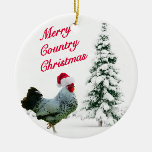 Fröhliches Land-Weihnachtshuhn mit Keramik Ornament