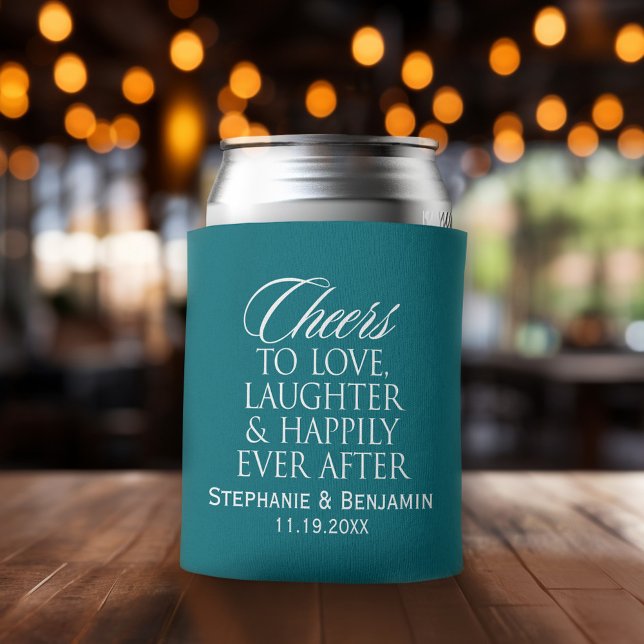 Fröhliches Liebe-Lachen nach Hochzeit Dosenkühler (Wedding and Anniversary Can Cooler - Personalize with names and dates)