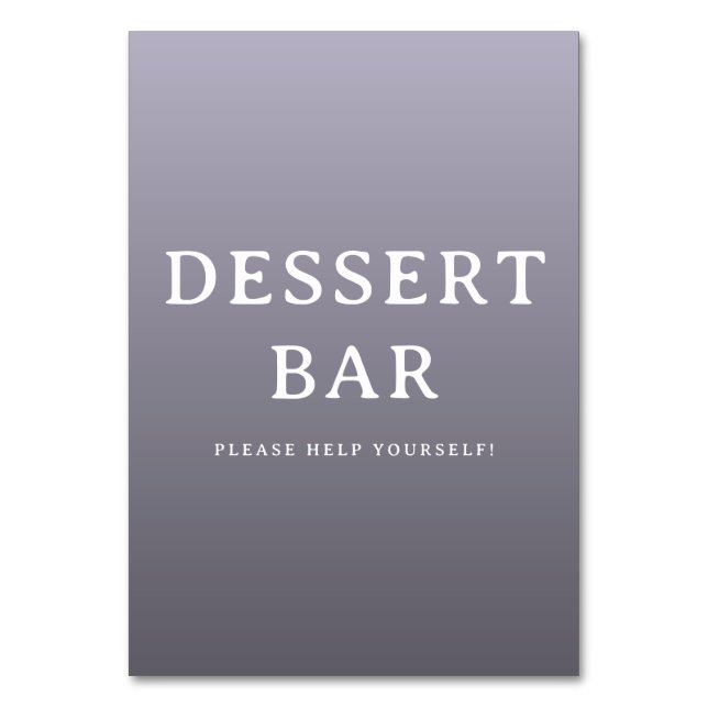 Fröhliches lila minimalistisches Dessert-Bar-Schil Tischnummer (Vorderseite)