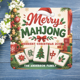 Fröhliches Mahjong Fröhlichstes Weihnachten Famili Quadratischer Aufkleber