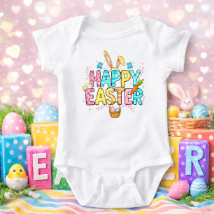 Fröhliches mehrfarbiges Oster-Schriftzug-Design Baby Strampler