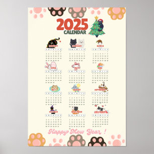 Fröhliches Mew Jahr 2025 Wandkalender für Katzenli Poster
