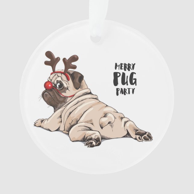 Fröhliches Mops-Party Ornament (Vorderseite)