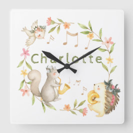 fröhliches Musical Baby Woodland Animal Quadratische Wanduhr