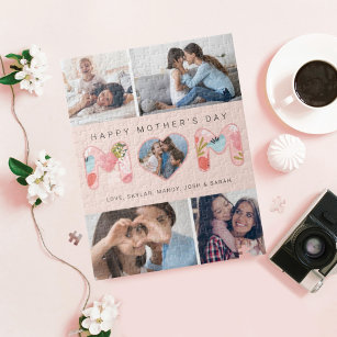 Fröhliches Muttertagsfoto Collage & Blumenmuster