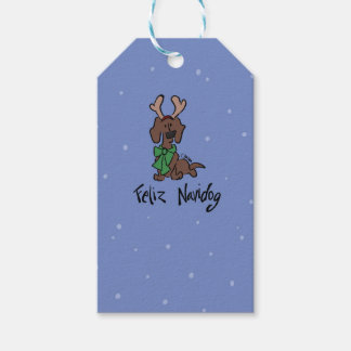 Fröhliches Navidog Dachshund-Rentier Süß Blau Feie Geschenkanhänger