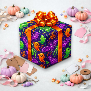 Fröhliches Neon-Halloween-Geister-Musterdesign Geschenkpapier