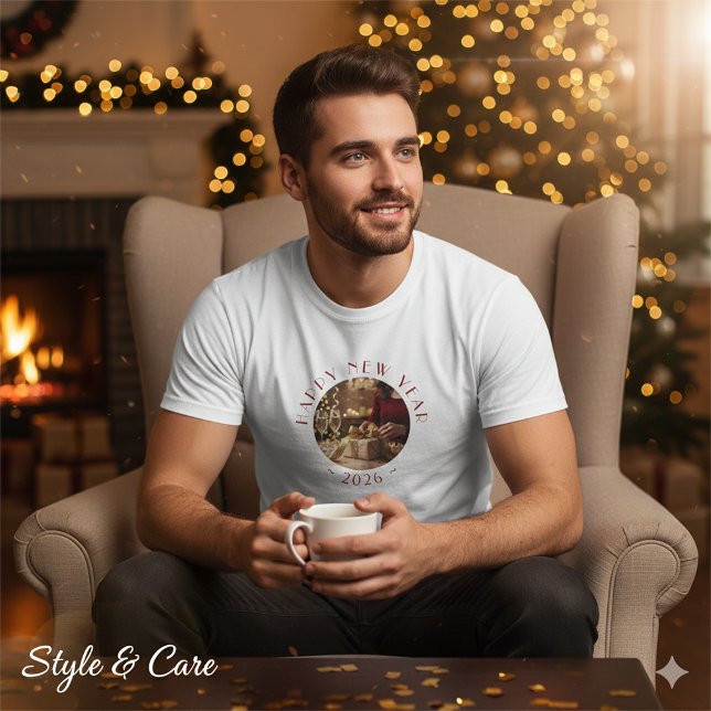 Fröhliches neues Jahr Benutzerdefinierter Foto-Tex T-Shirt (Festive Happy New Year Custom Photo Text Party T-Shirt)