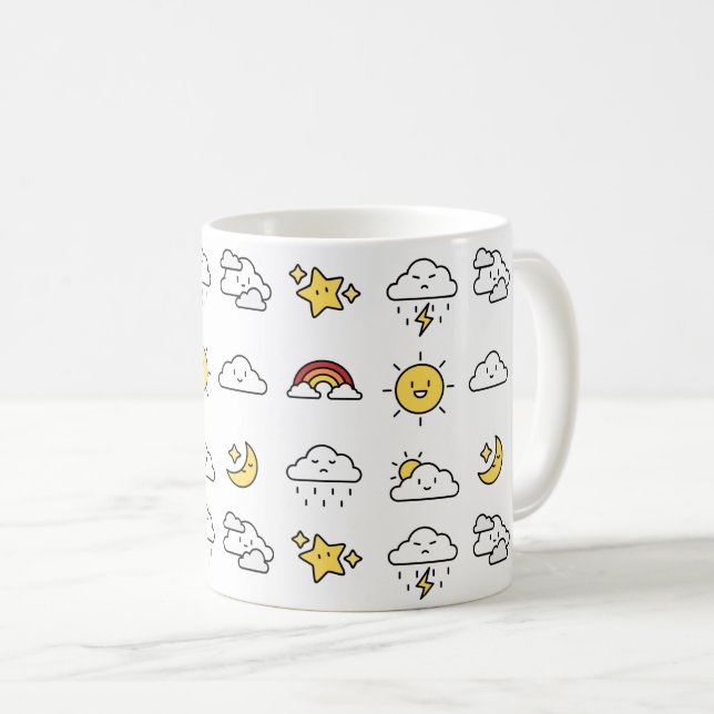 fröhliches Niedlich-Wetter-Icon-Muster Kaffeetasse (VorderseiteRechts)
