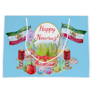 Fröhliches Norooz Haft Sin mit Löwe und Sonnenflag Große Geschenktüte