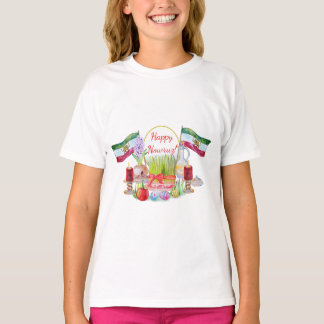 Fröhliches Norooz Haft Sin mit Löwe und Sonnenflag T-Shirt