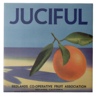 Fröhliches Orangen-Kistchenlabel Fliese