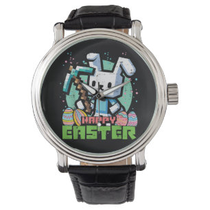 Fröhliches Osterhase Pixel-Spiel  Armbanduhr