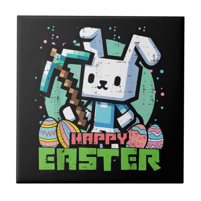 Fröhliches Osterhase-Pixel-Spiel  Fliese (Vorderseite)
