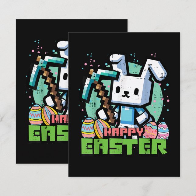 Fröhliches Osterhase Pixel Spiel  Karte (Vorne/Hinten)