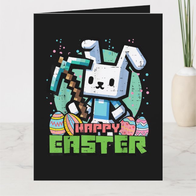 Fröhliches Osterhase Pixel Spiel  Karte (Vorderseite)