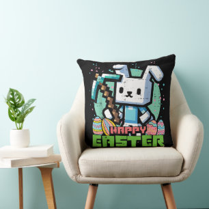 Fröhliches Osterhase Pixel Spiel  Kissen
