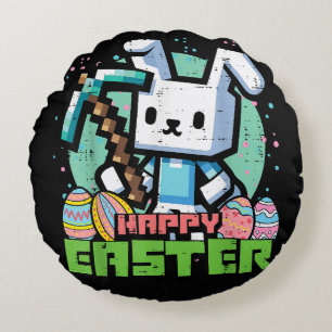 Fröhliches Osterhase Pixel Spiel  Rundes Kissen