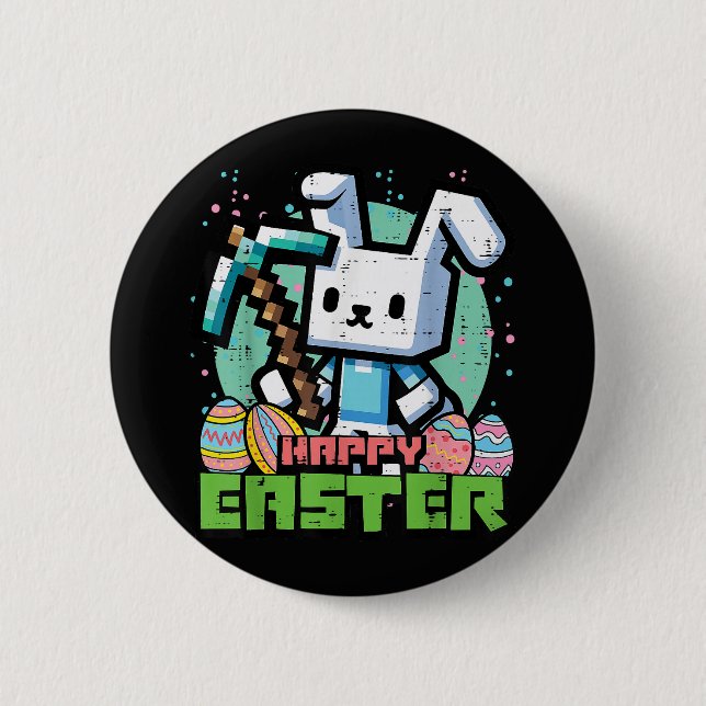 Fröhliches Osterhasen-Pixel-Spiel  Button (Vorderseite)