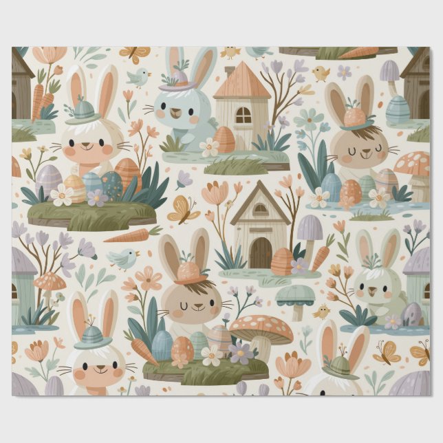 Fröhliches Osterhasenmuster Geschenkpapier (Flach)