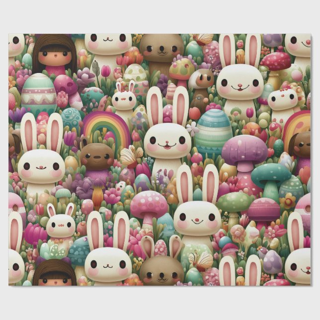 Fröhliches Osterhasenmuster Geschenkpapier (Flach)