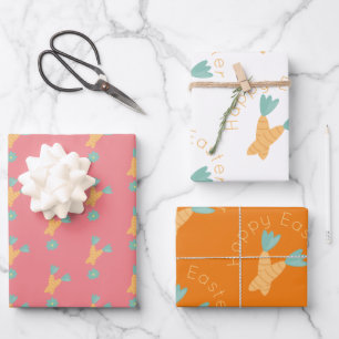 Fröhliches Ostern Karottenbündel Bunt Geschenkpapier Set