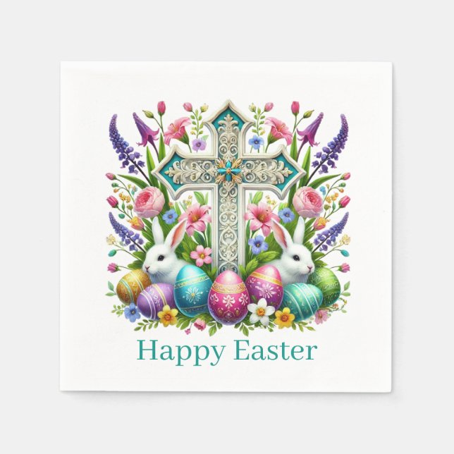 Fröhliches Ostern religiöses Kreuz Serviette (Vorderseite)