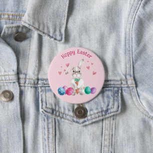 Fröhliches Ostern Rosa Punkte Hase Kaninchen Button