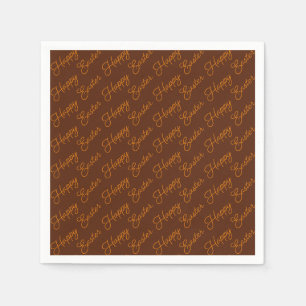 Fröhliches Ostern Schrift Orange auf braunem Papie Serviette