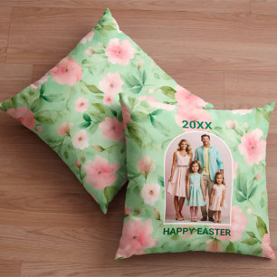 Fröhliches Osterpastel Rosa und grünes Foto Kissen