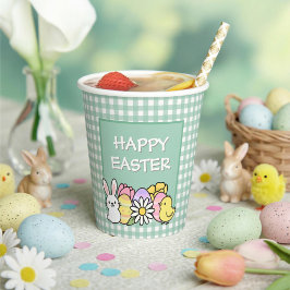 Fröhliches Osthase-Küken-Eier Grün Gingham Pappbecher