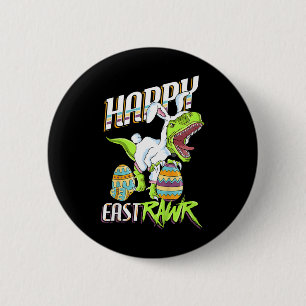 Fröhliches Ostrawr Süßer Trex Dinosaur Osterhase E Button