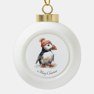 Fröhliches Papageitaucher-Weihnachtsgeschenk Keramik Kugel-Ornament