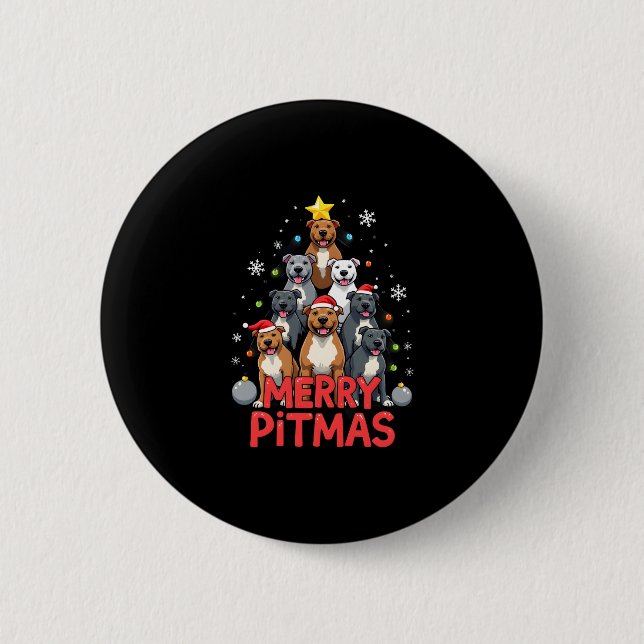 Fröhliches Pitmas Pitbull Hund hässlicher Weihnach Button (Vorderseite)