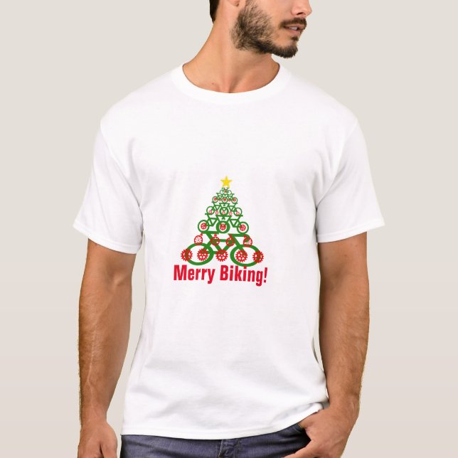 Fröhliches Radfahren! Fahrrad-Weihnachtsbaum T-Shirt (Vorderseite)