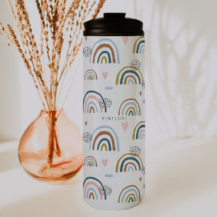 Fröhliches Regenbogenmuster Monogramm Tumbler Thermosbecher